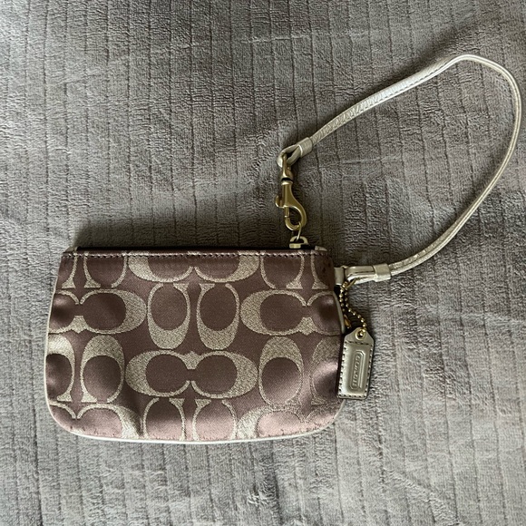 Coach Signature Brown and Cream Wristlet - Picture 1 of 3